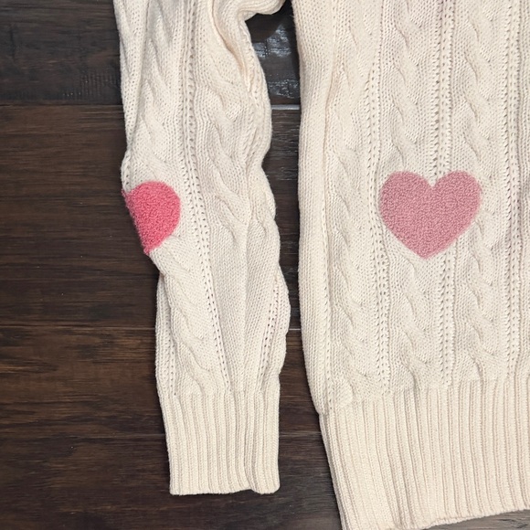 Beach Riot Sweater white with Pink Heart Accents cable knit crewneck - Picture 7 of 10
